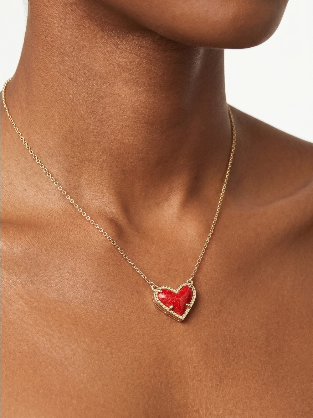 Kendra Scott Gold Heart Necklace with Red Enamel